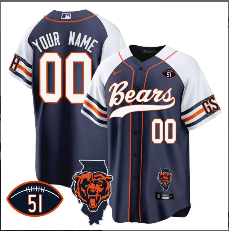 Men 2024 Nike NFL  Chicago Bears  Illinois Patch Baseball Custom Jersey
